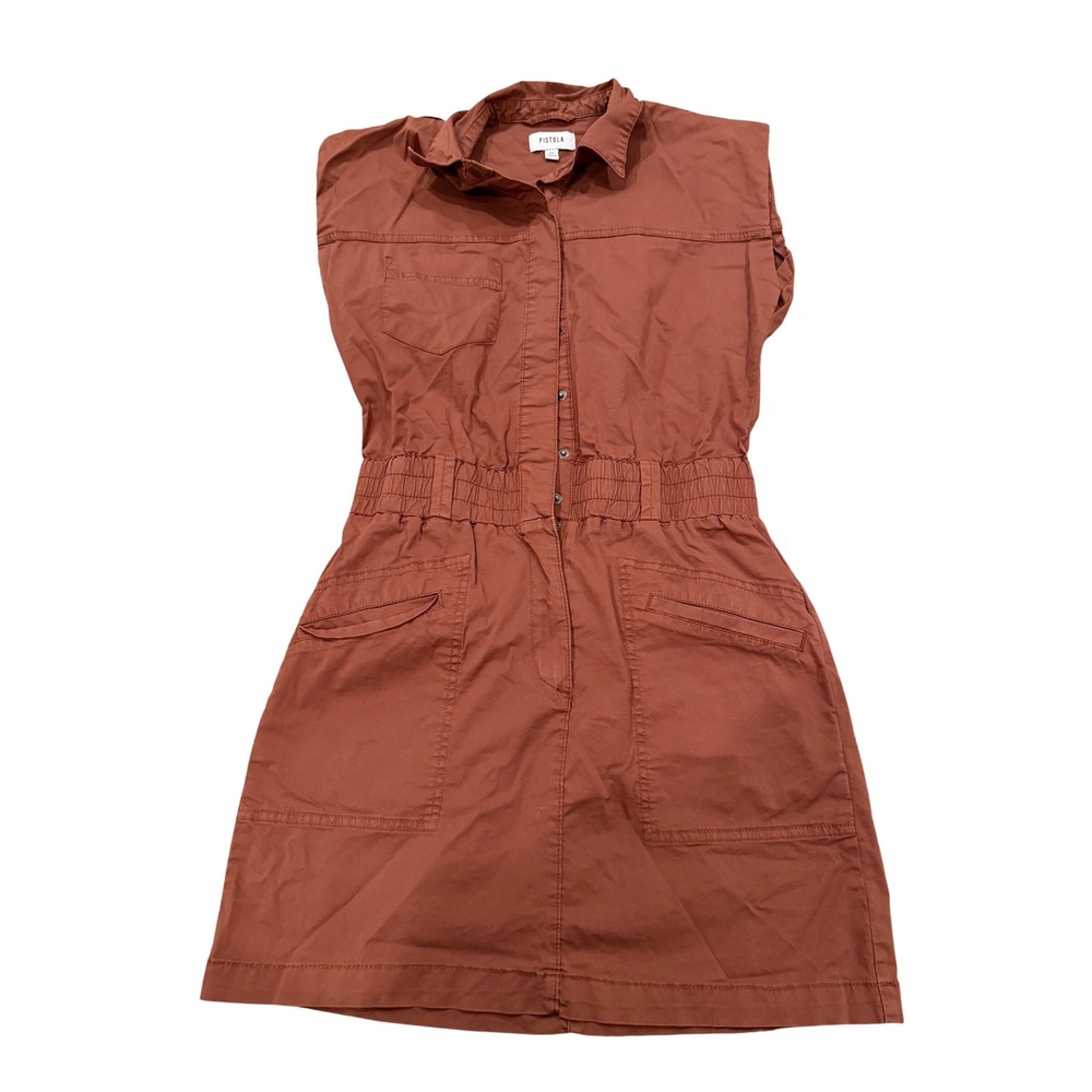 Pistola Womens Rust Brown Sleeveless Utility Romper Button Front Mini XS